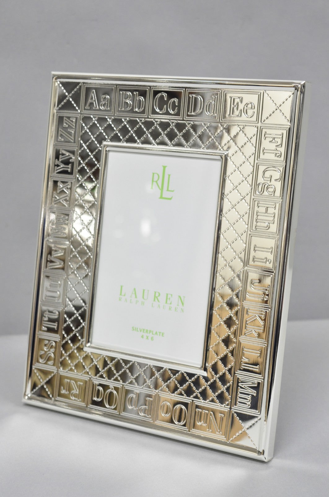 Ralph Lauren Silver Plated 4x6 Picture Frame MacKenzie Quilt Alphabet Motif NIB