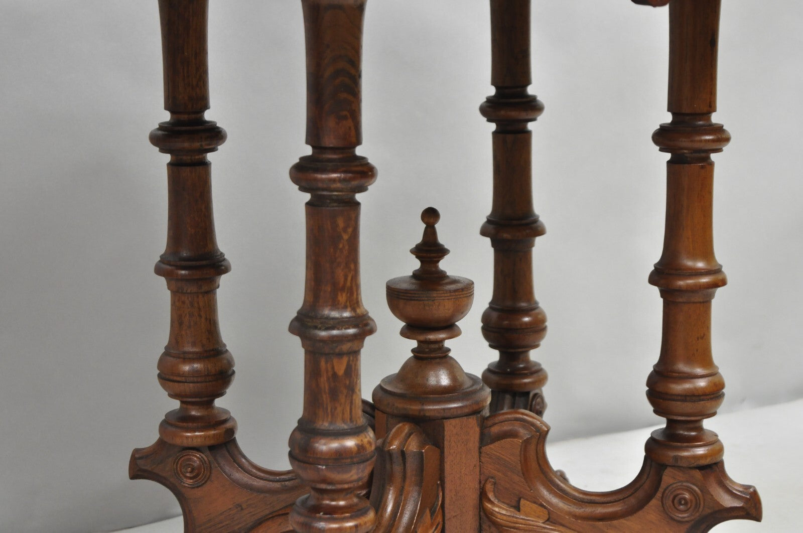 Antique Eastlake Victorian Carved Walnut Pedestal Base Marble Top Parlor Table