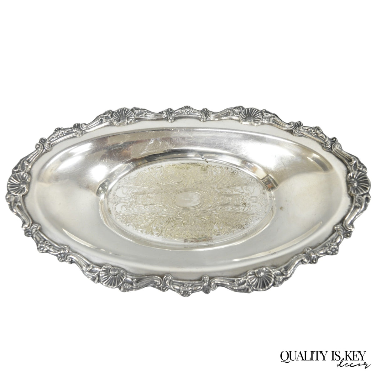 Vintage Victorian Style Silver Plated Oval 13.5" Trinket Serving Dish (C)