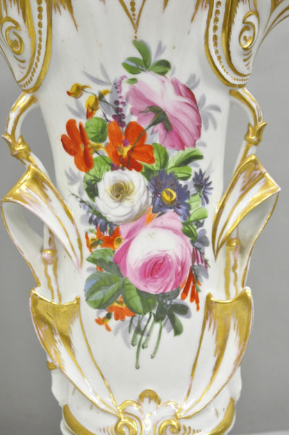 Antique Art Nouveau Austrian Porcelain Painted French Floral Table Lamps, a Pair