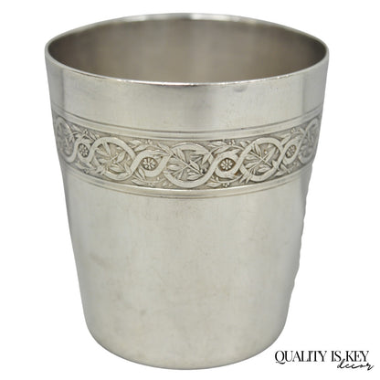 Antique Christofle French Silver Plated Shot Glass Goblet Cup w/ Wreath Pattern