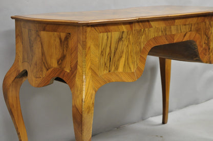 Vintage Italian Rococo French Country Burl Wood Olive Wood Inlay Writing Desk
