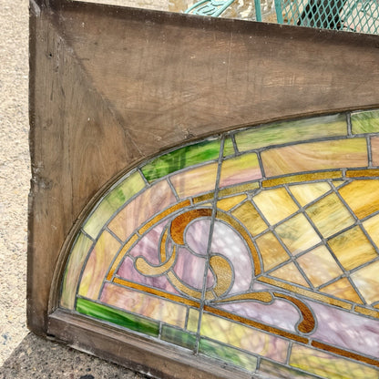 Antique Art Nouveau Colored Stained Glass Fruit 27 x 75 Arched Transom Window, A