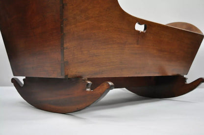 Antique Victorian Dovetailed Crotch Mahogany Wooden Hooded Baby Cradle