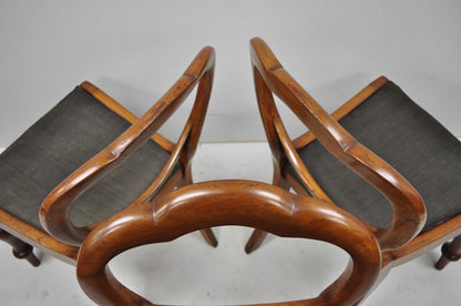 Antique English Victorian Balloon Back Mahogany Library Side Chairs - Set of 4