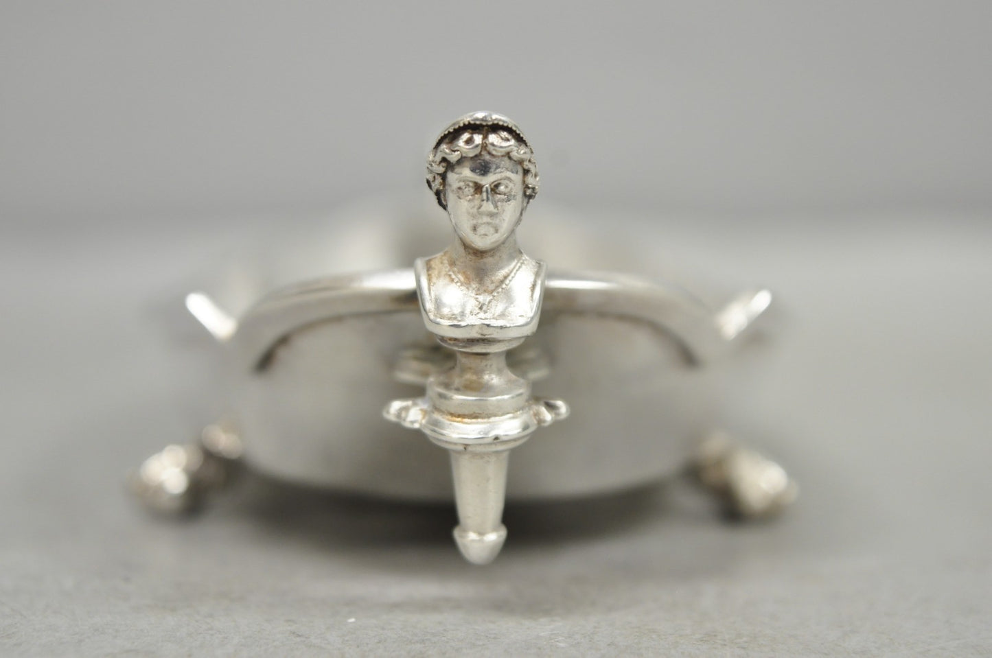 Antique French Renaissance Small Silver Plated Figural Twin Handle Trinket Dish