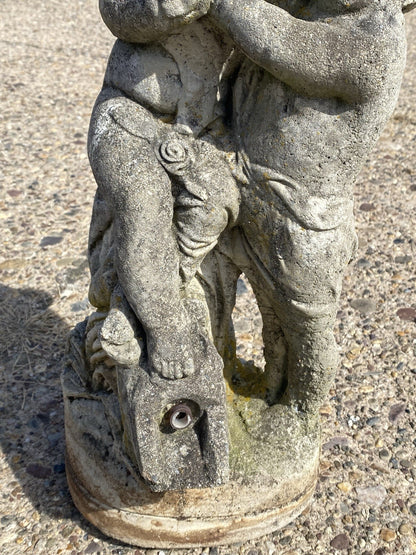 French Neoclassical Small Concrete Figural Cherub Garden Statue Water Fountain