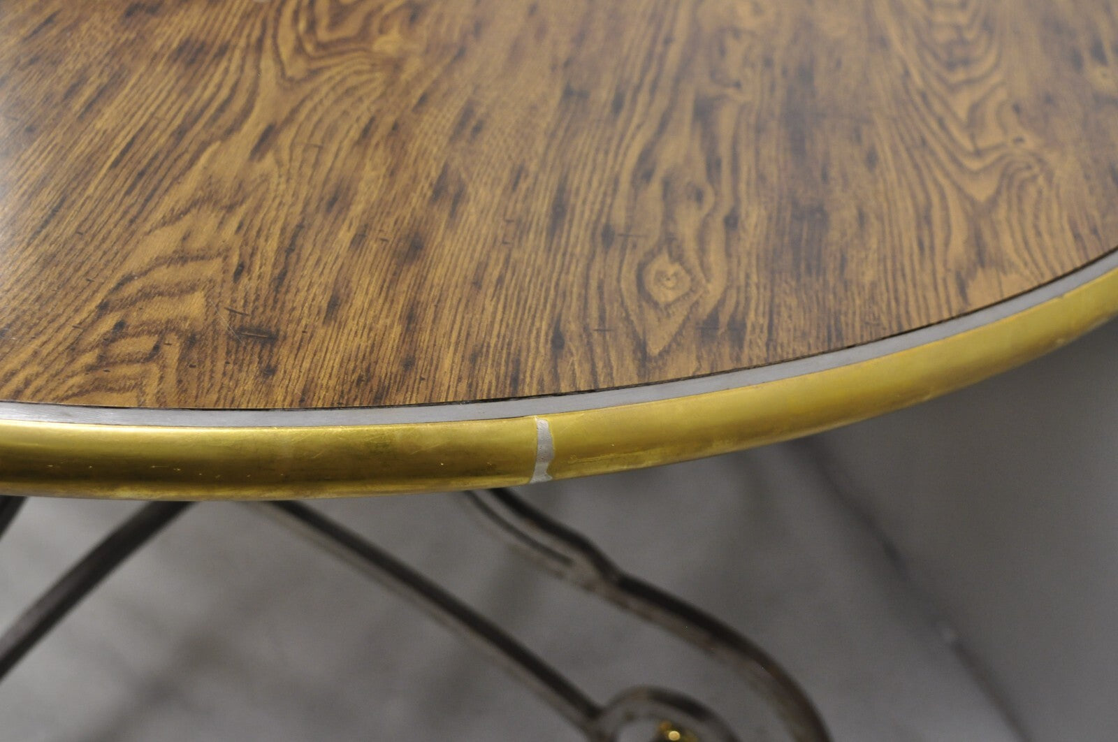 Vintage French Pastry Scrolling Steel and Bronze Neoclassical Round Dining Table