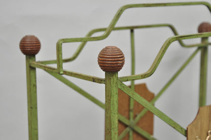 Vintage Italian Neoclassical Green Wrought Iron Book Magazine Rack w/ Shield