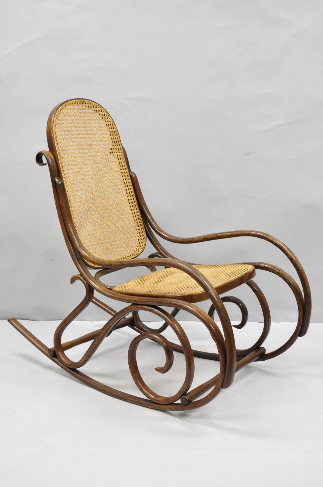 Vintage Mid Century Modern Thonet Style Bentwood & Cane Rocker Rocking Chair (B)