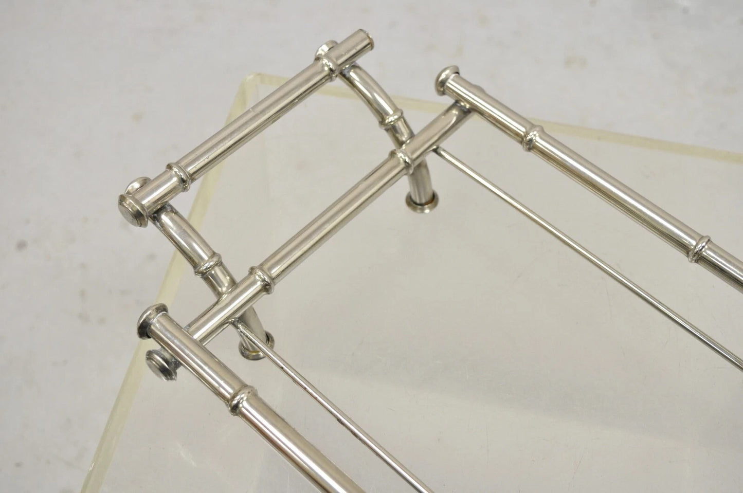 Vtg Italian Hollywood Regency Faux Bamboo Silver Plated Serving Platter Stand
