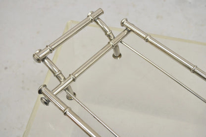 Vtg Italian Hollywood Regency Faux Bamboo Silver Plated Serving Platter Stand