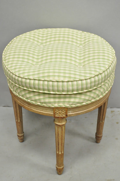 Vintage French Country Louis XVI Style Round Seat Carved Vanity Stool Chair