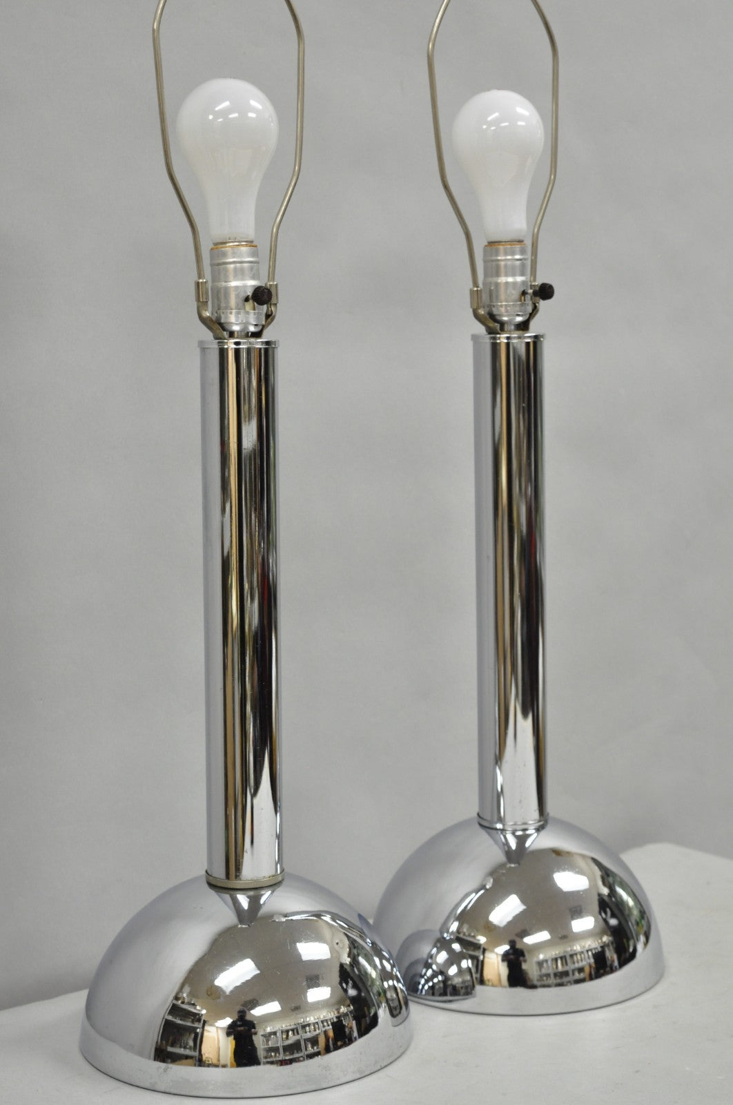 Vintage Mid Century Modern Chrome Ball Column Space Age Table Lamps - a Pair
