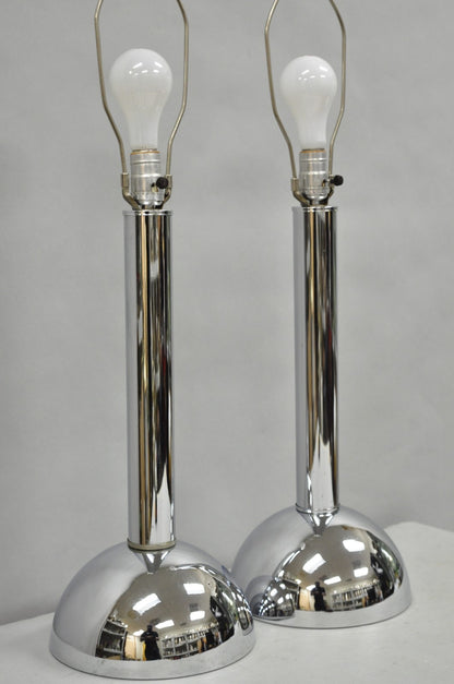 Vintage Mid Century Modern Chrome Ball Column Space Age Table Lamps - a Pair