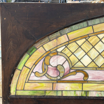 Antique Art Nouveau Colored Stained Glass Fruit 27 x 75 Arched Transom Window, B