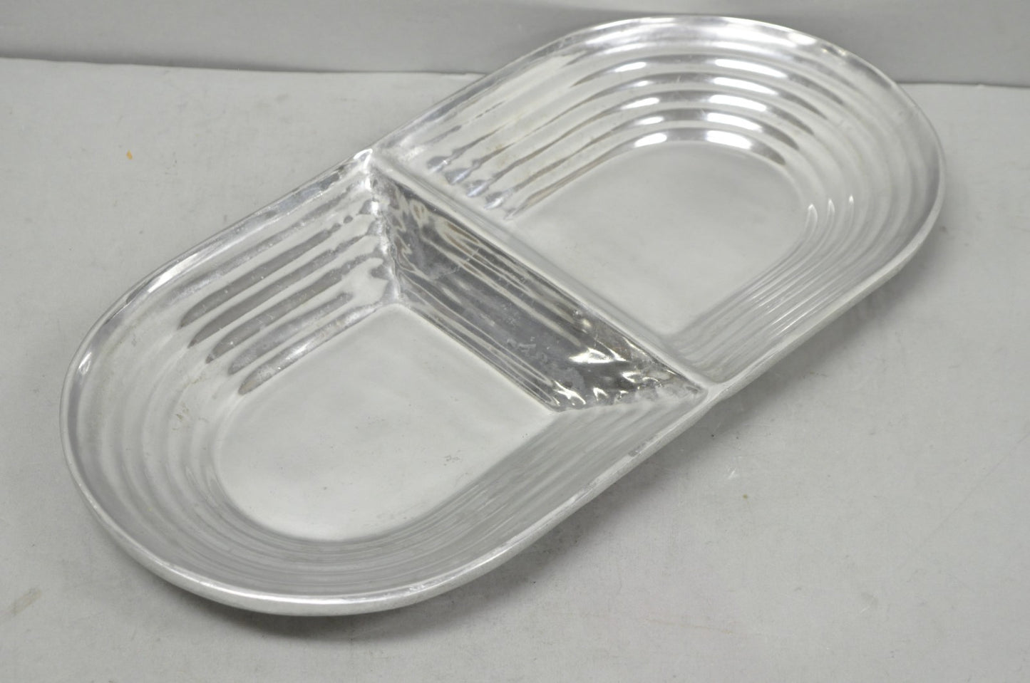 Vintage Mid Century Modern Art Deco Cast Aluminum 2 Section Serving Dish Platter