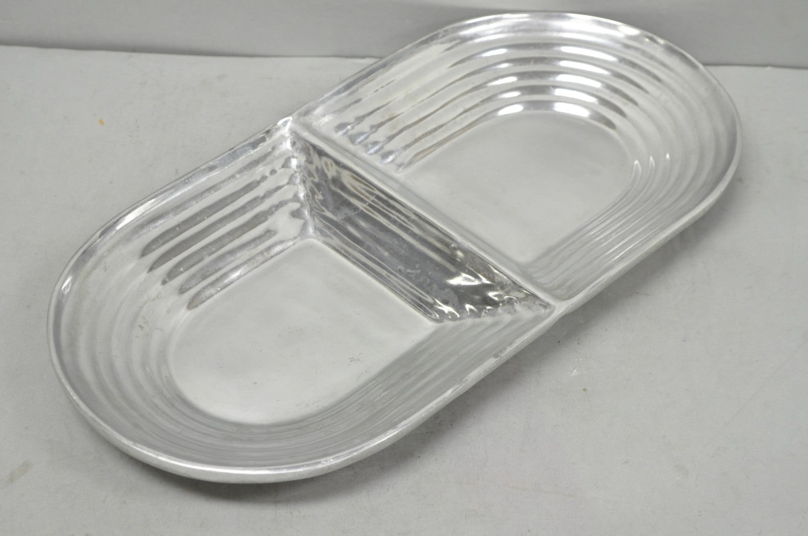 Vintage Mid Century Modern Art Deco Cast Aluminum 2 Section Serving Dish Platter