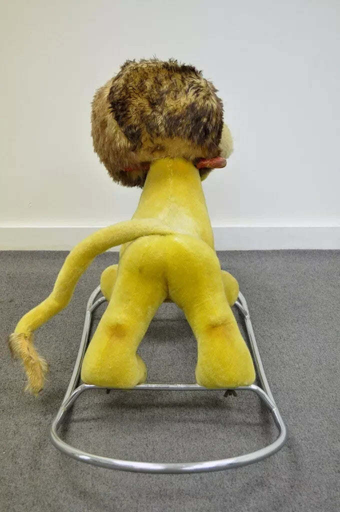 Vintage Italian Trupa Trudi Plush Stuffed Lion Rocking Childs Rocker Hobby Horse