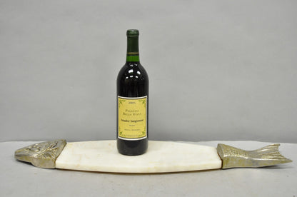 Vintage Mid Century Modern Fish Marble Metal Cutting Board Sushi Serving Platter