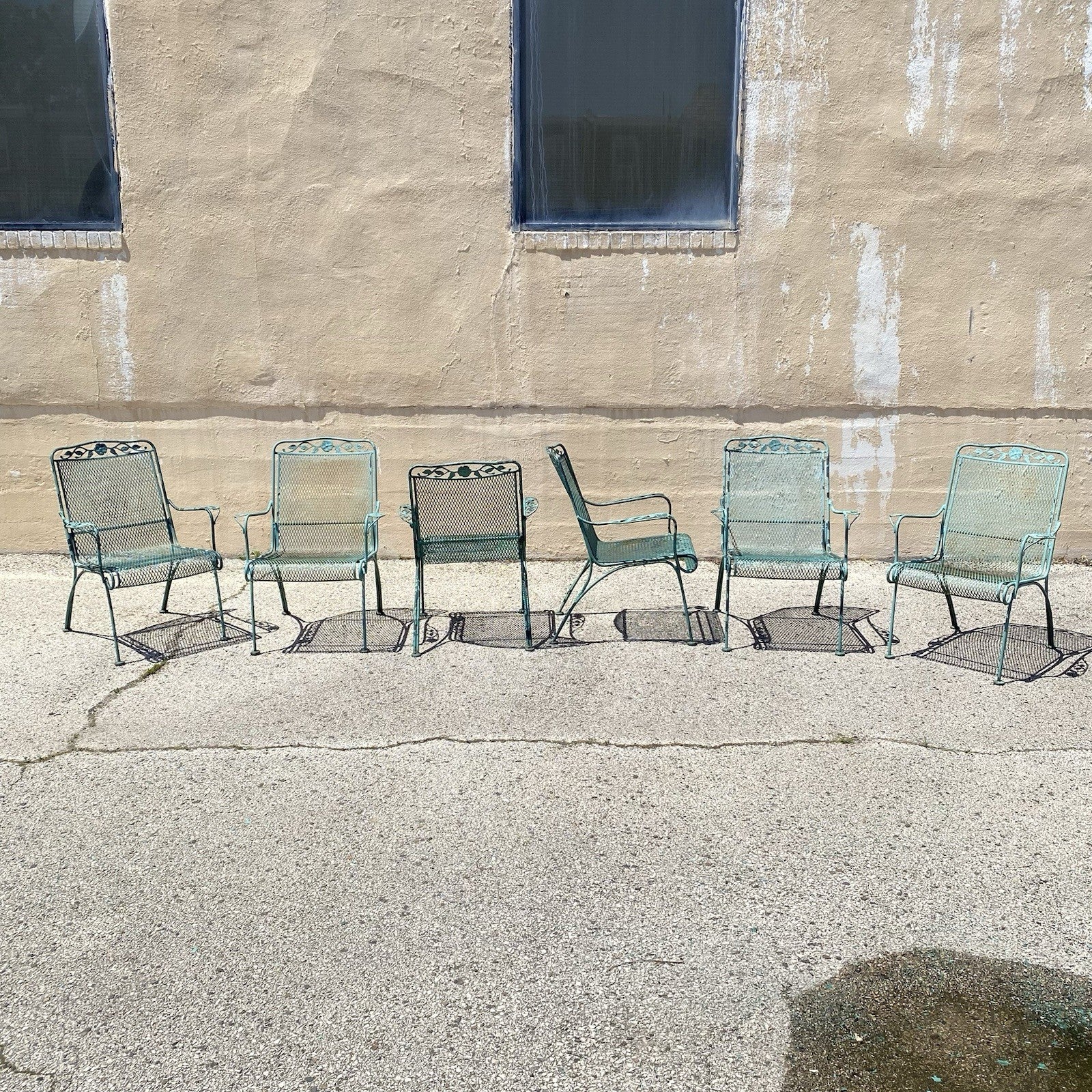 Vintage Woodard Wrought Iron Patio Dining Set w/ Long Oval Dining Table - 7 Pcs