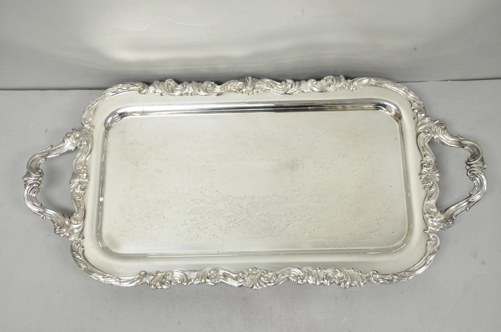 Vintage FB Rogers 1338 Victorian Silver Plated Narrow Serving Platter Bar Tray