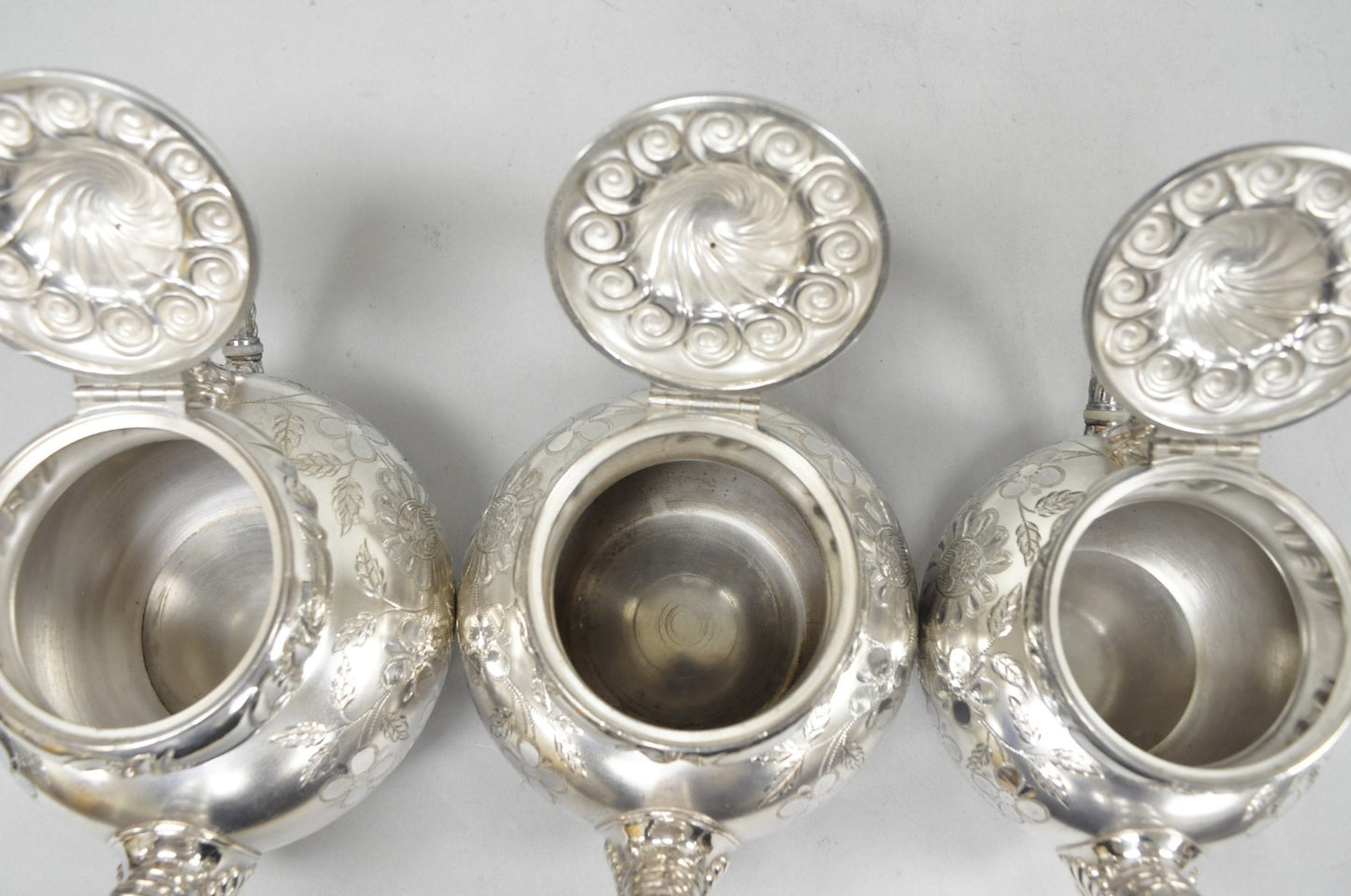 Antique Meriden B Co French Renaissance Silver Plated Figural Tea Set - 7 Pcs