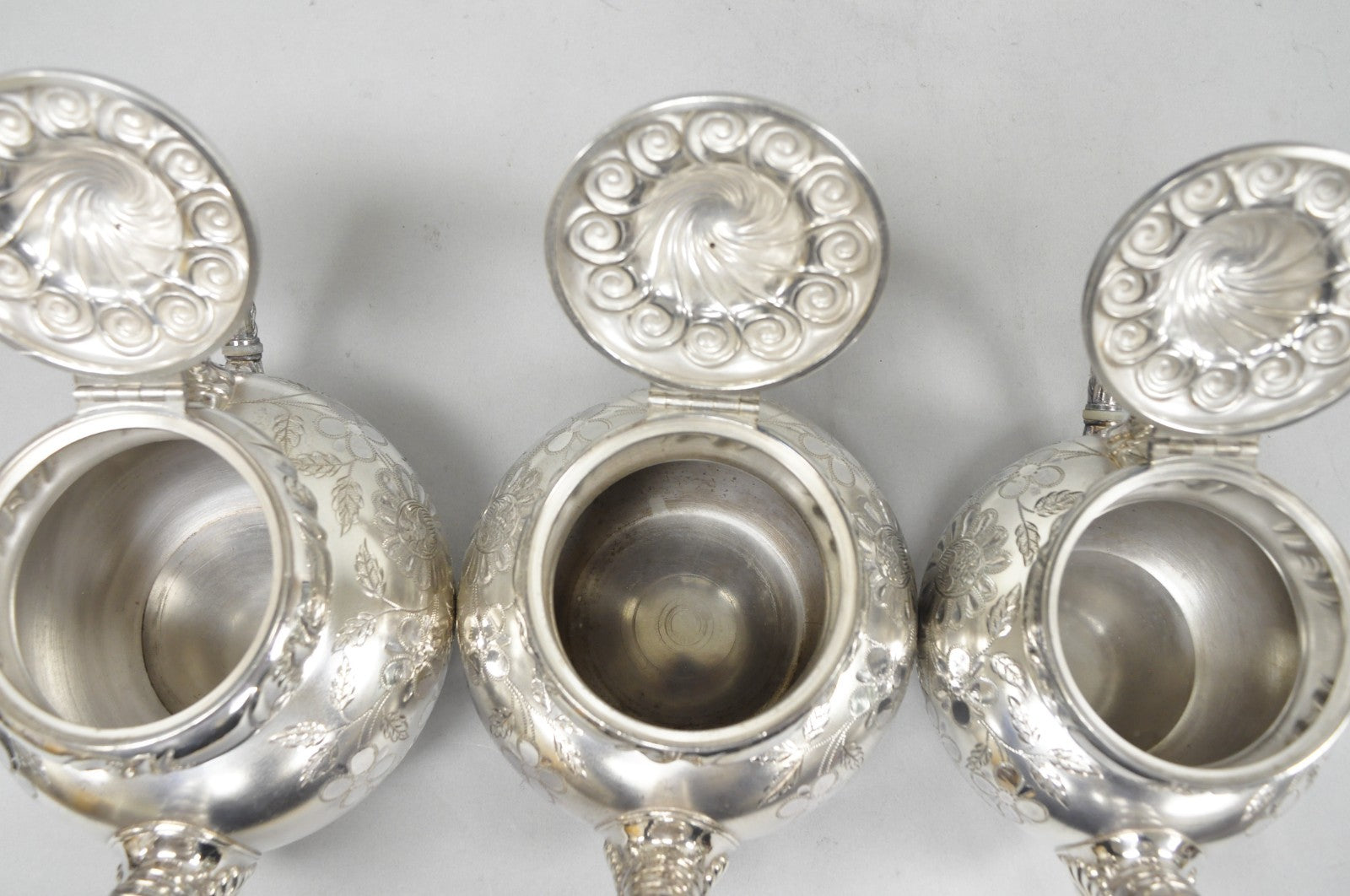 Antique Meriden B Co French Renaissance Silver Plated Figural Tea Set - 7 Pcs