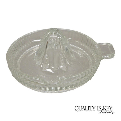 Vintage Art Deco Clear Glass Ribbed Hand Juicer Citrus Orange Handle & Lip