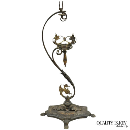 Antique French Art Nouveau Figural Cast Wrought Iron Ashtray Catch All Stand