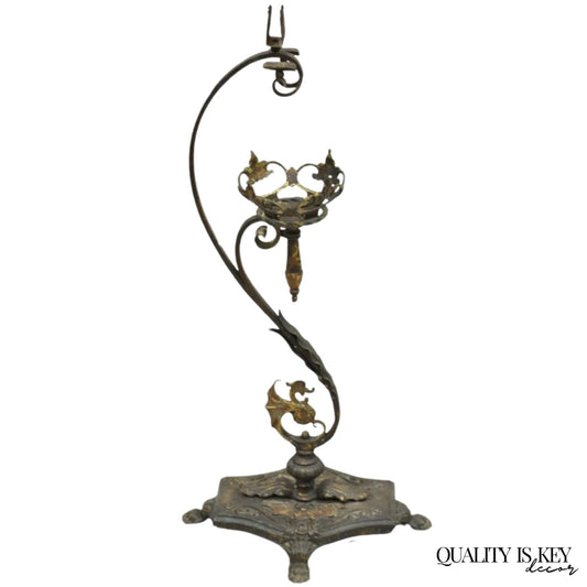 Antique French Art Nouveau Figural Cast Wrought Iron Ashtray Catch All Stand