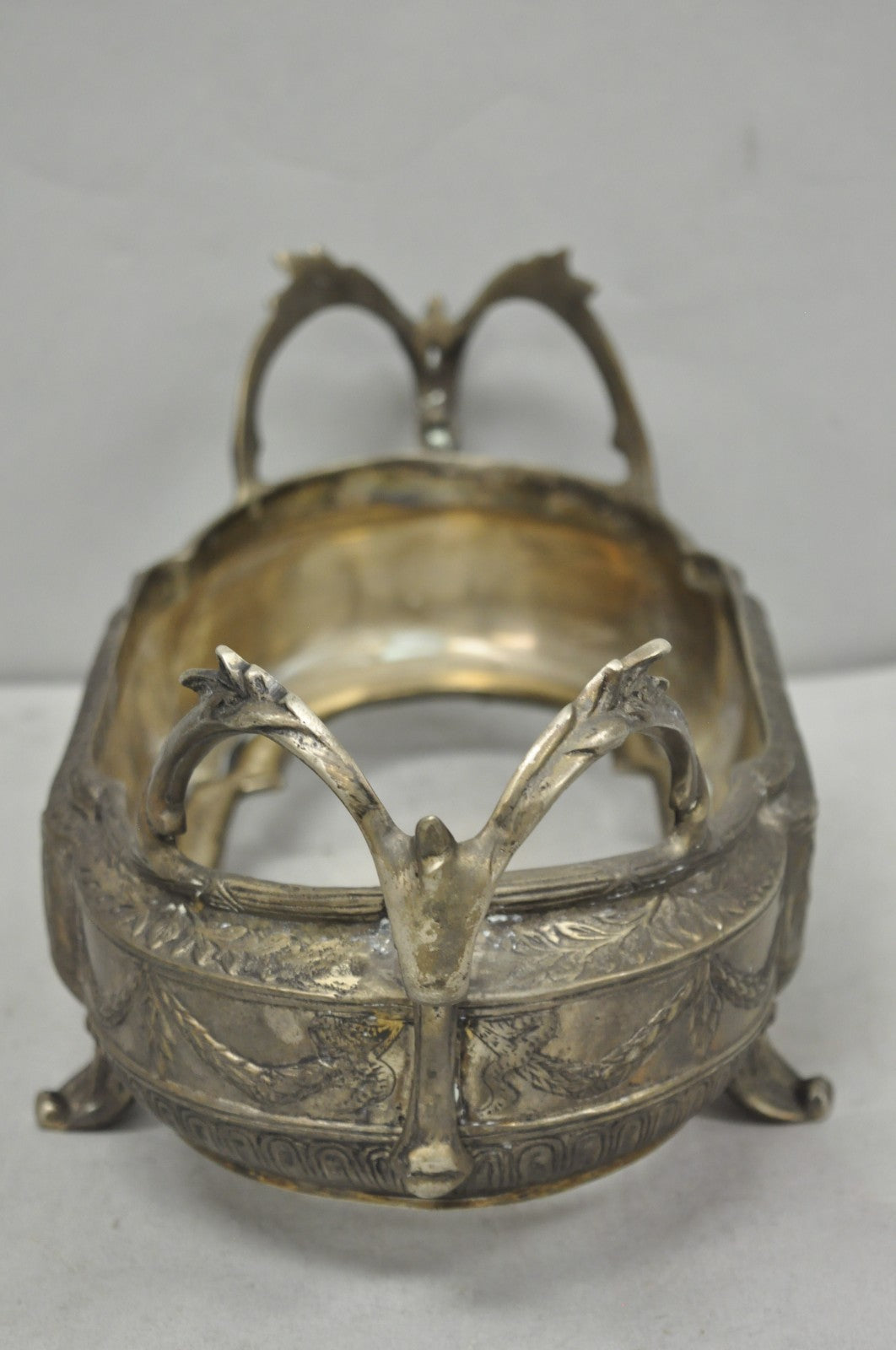 Vintage French Louis XVI Baroque Style Bronze Planter Centerpiece Bowl Dish