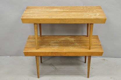 Vintage Mid Century Modern 36" Wood Slat Bench Coffee Table Side Table - a Pair