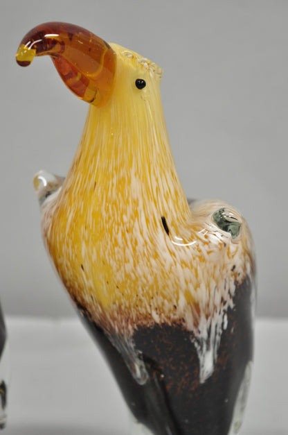 Vintage Murano Style Handblown Art Glass Brown Bald Eagle Bird Figurine - a Pair