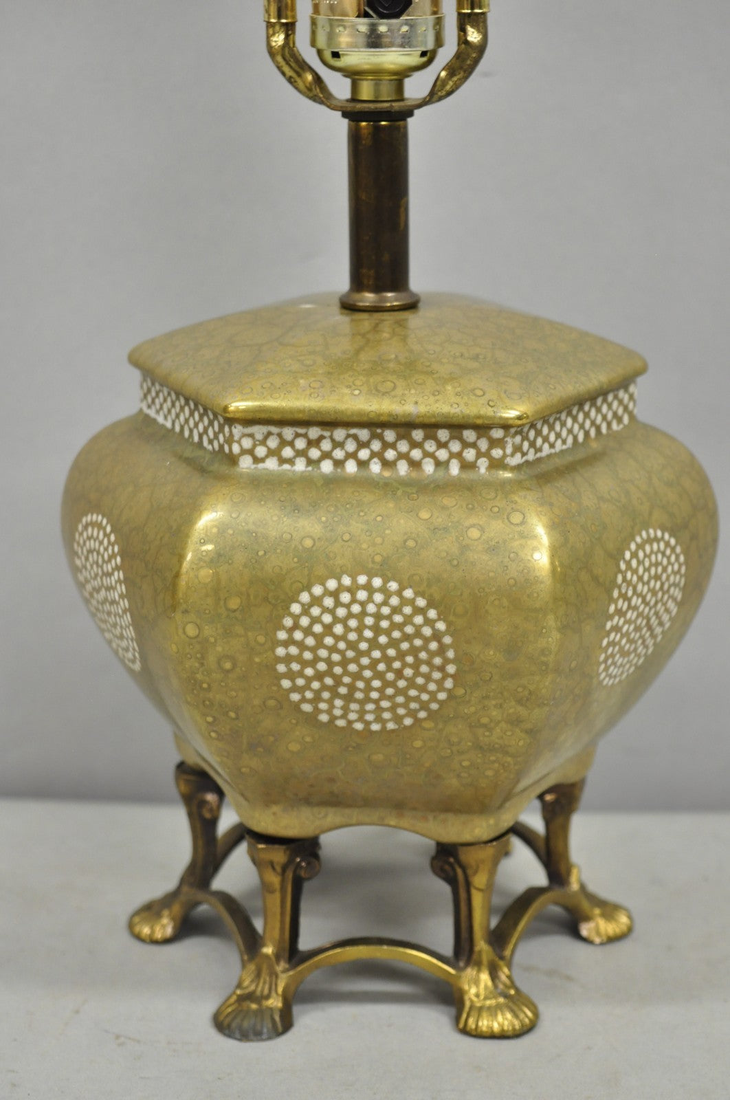 Vintage Oriental Small Porcelain Gold Oil Drop Painted Boudoir Table Lamp