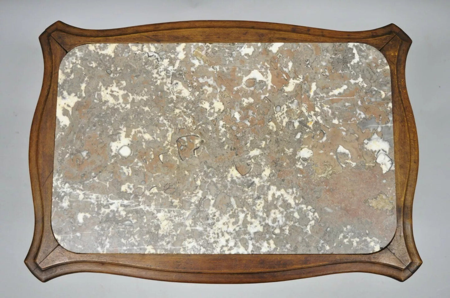 Vintage French Louis XV Style Walnut Marble Top Small Side Coffee Table