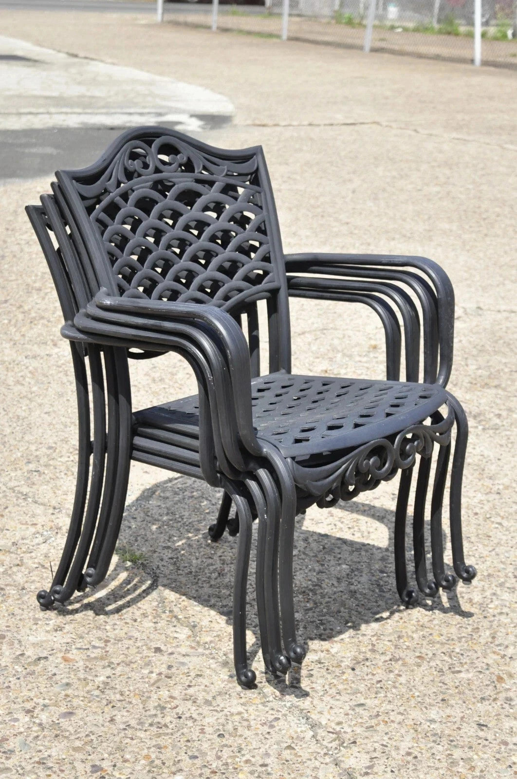 Tuscan Mediterranean Black Aluminum Metal Garden Patio Dining Chair - Set of 4