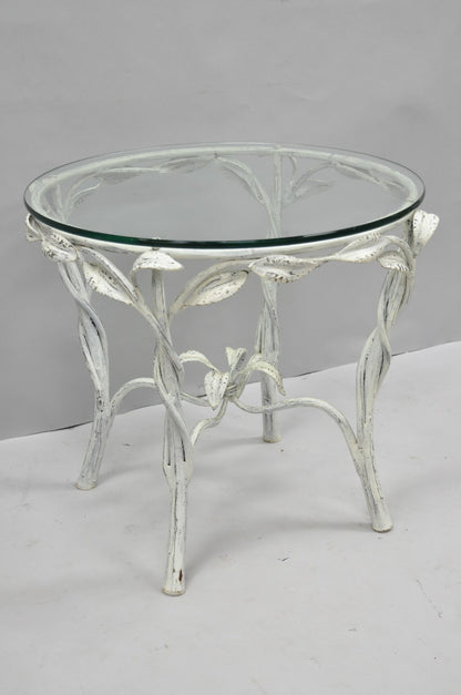 Vintage Italian Hollywood Regency Iron Leafy Scroll Round Occasional Side Table