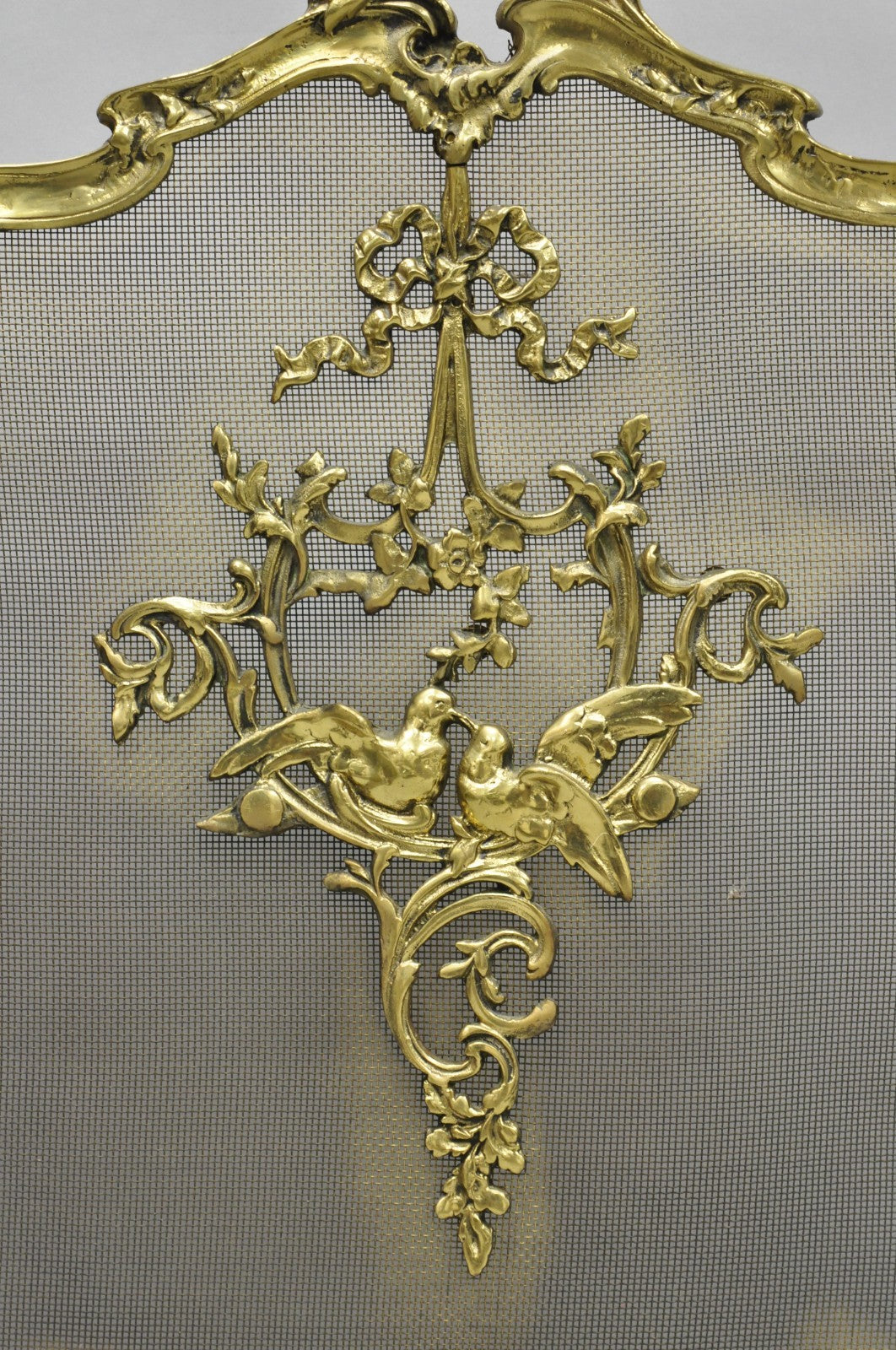 Antique French Rococo Louis XV Bronze Fireplace Firescreen Fire Screen w/ Birds