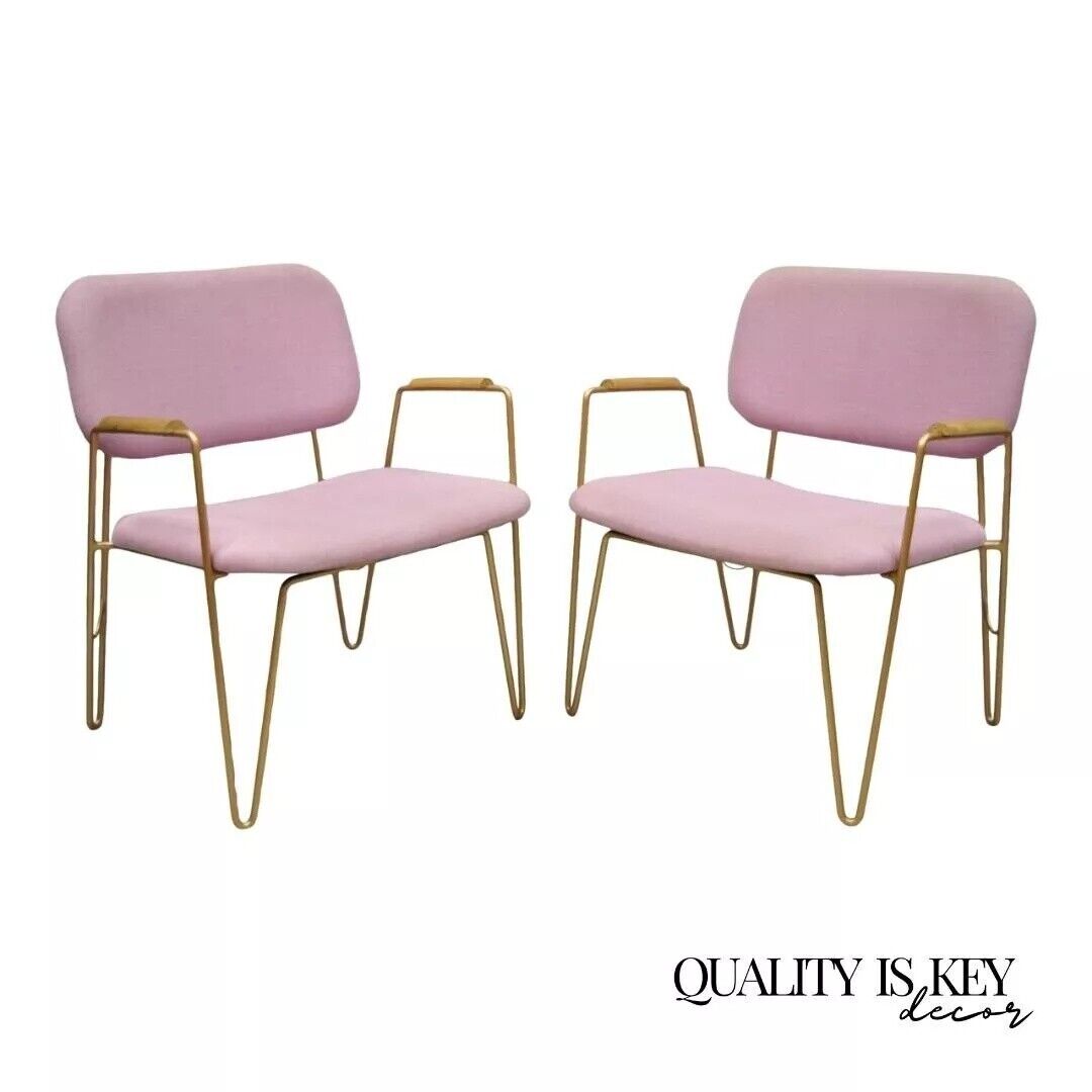 Alessandra Delgado "Bruna" Minimalist Purple Gold Hairpin Lounge Chairs - a Pair