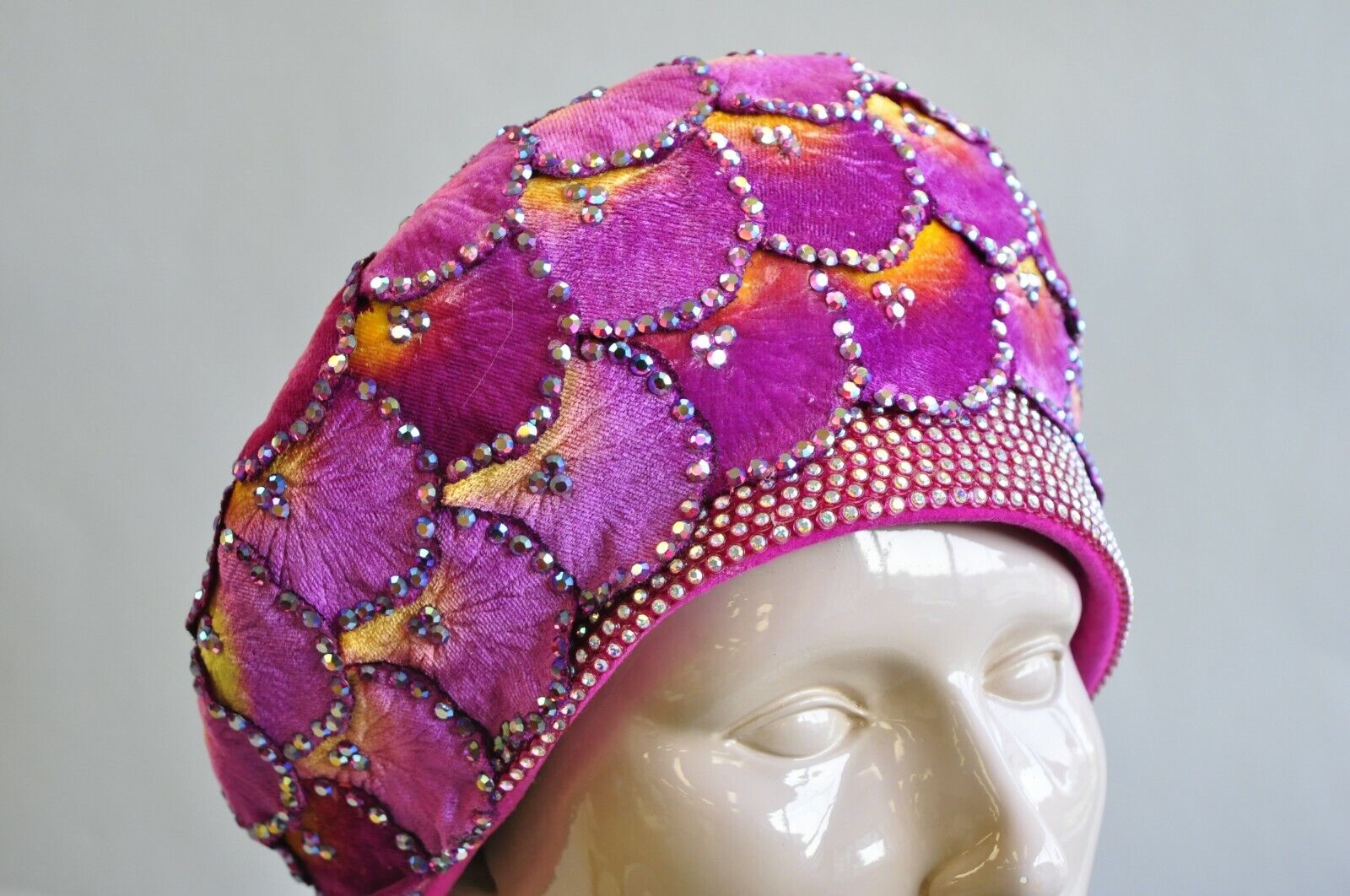 Vintage Jack McConnell Pink Sunset Flower Petal Studded Church Derby Hat Crown