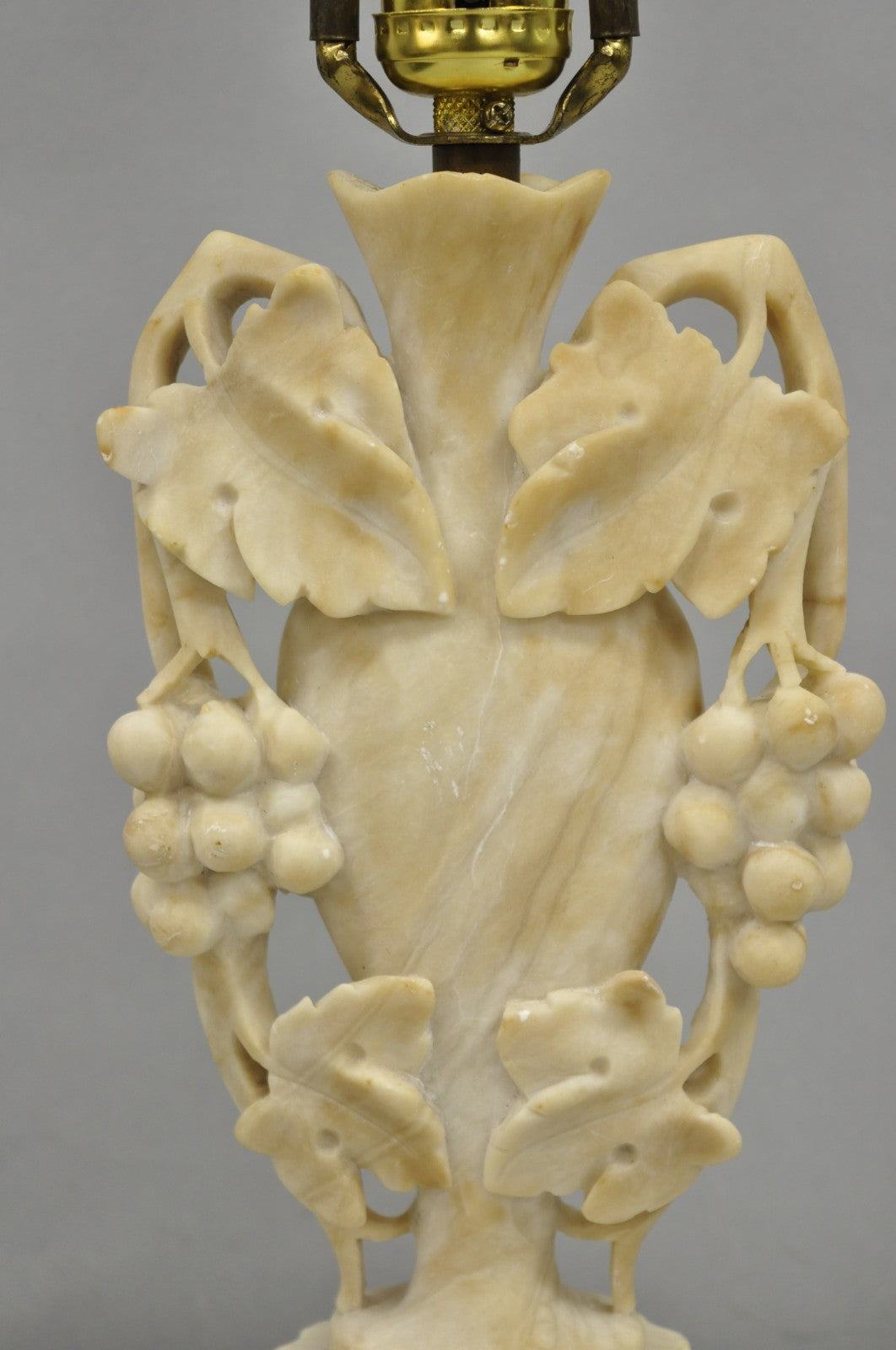 Art Nouveau Italian Carved Alabaster Marble Small Urn & Grapevine Table Lamp