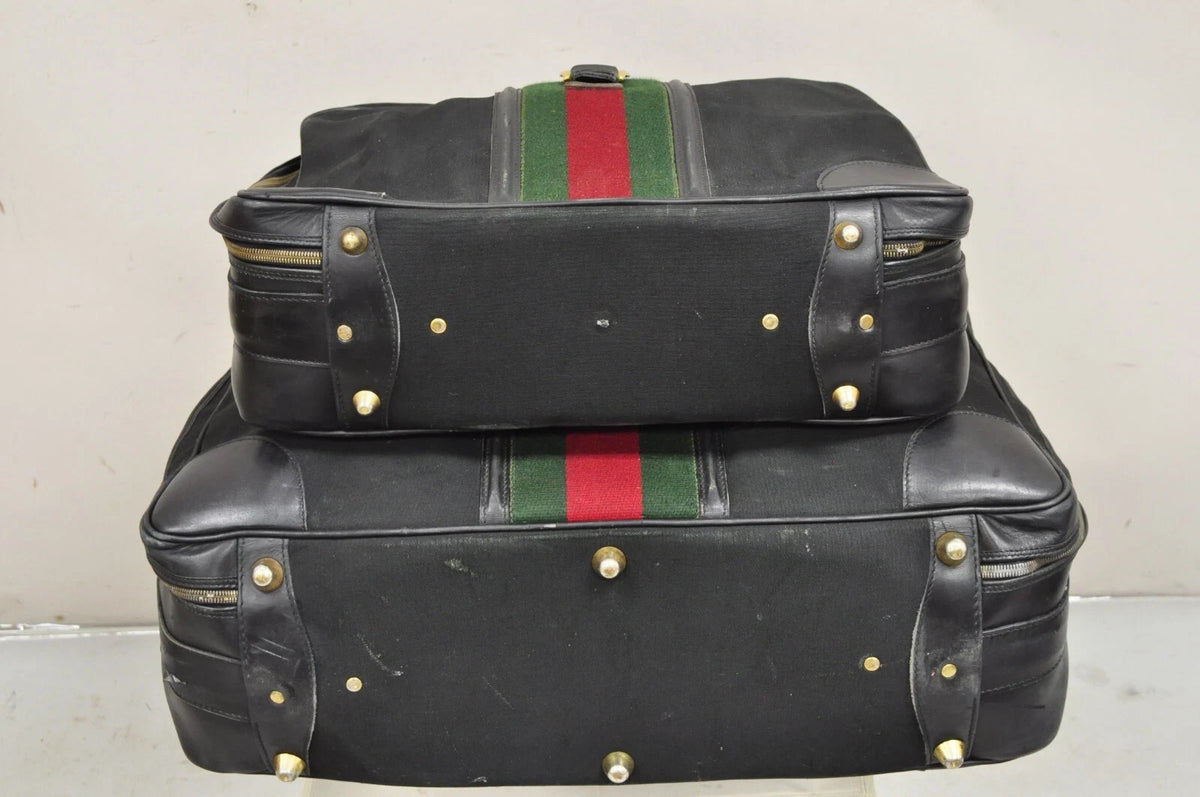 Vintage Gucci Black Canvas & Leather Suitcase Luggage Travel Bag Set - 2 Pcs