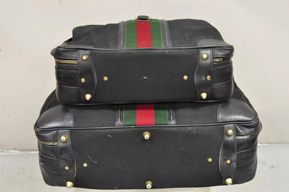 Vintage Gucci Black Canvas & Leather Suitcase Luggage Travel Bag Set - 2 Pcs