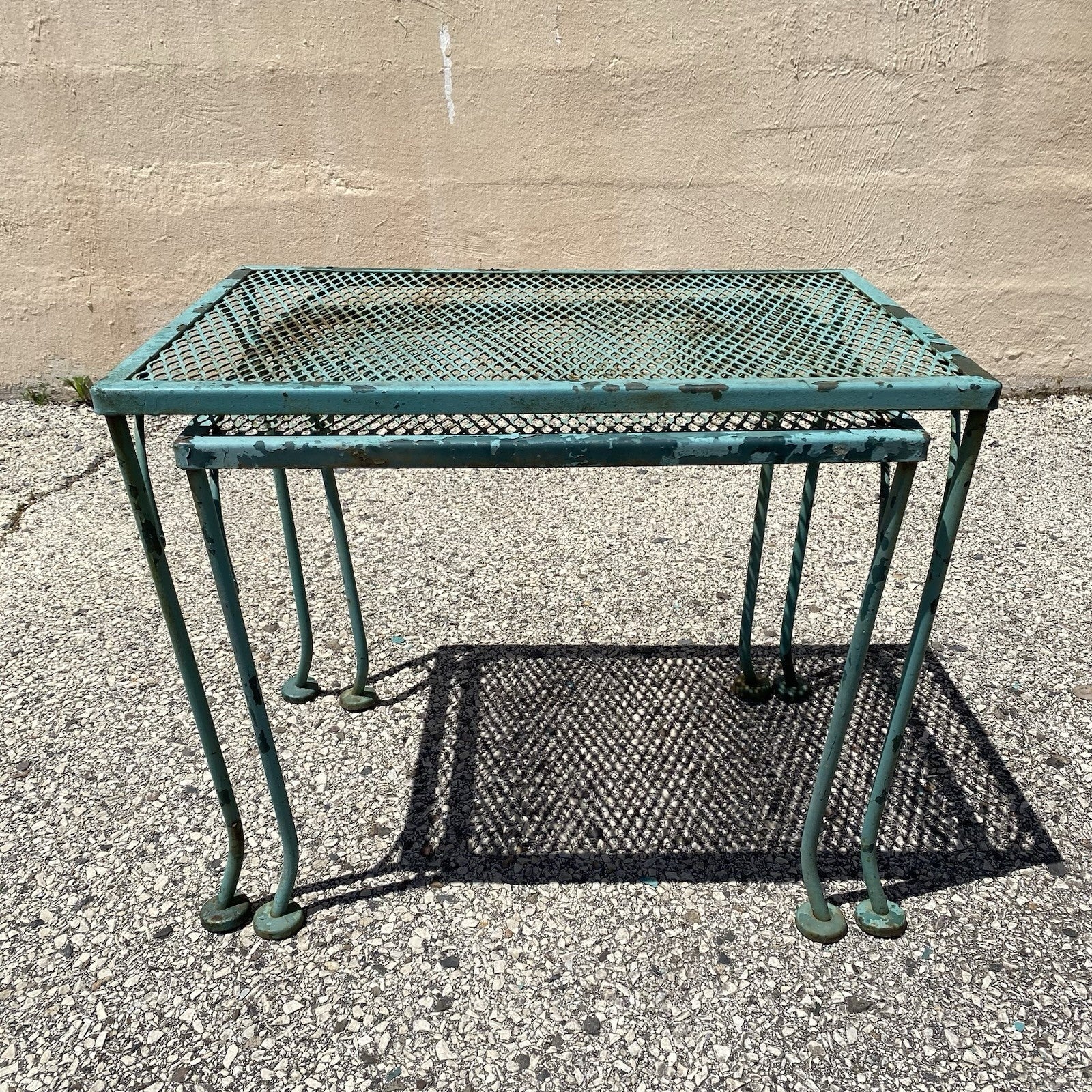 Vintage Woodard Wrought Iron Green Garden Patio Nesting Side Tables - 2 Pcs