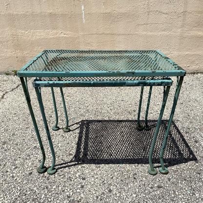 Vintage Woodard Wrought Iron Green Garden Patio Nesting Side Tables - 2 Pcs