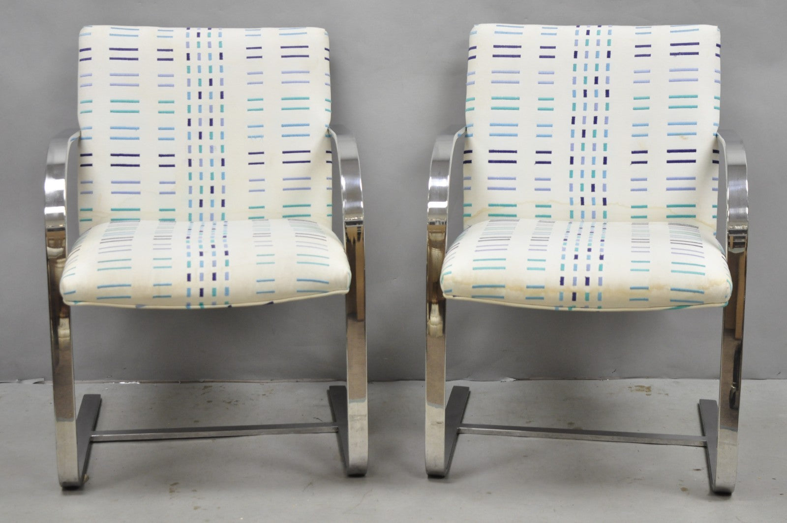 Vintage Mid Century Modern Brno Style Chrome Cantilever Baughman Arm Chair Pair