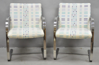 Vintage Mid Century Modern Brno Style Chrome Cantilever Baughman Arm Chair Pair