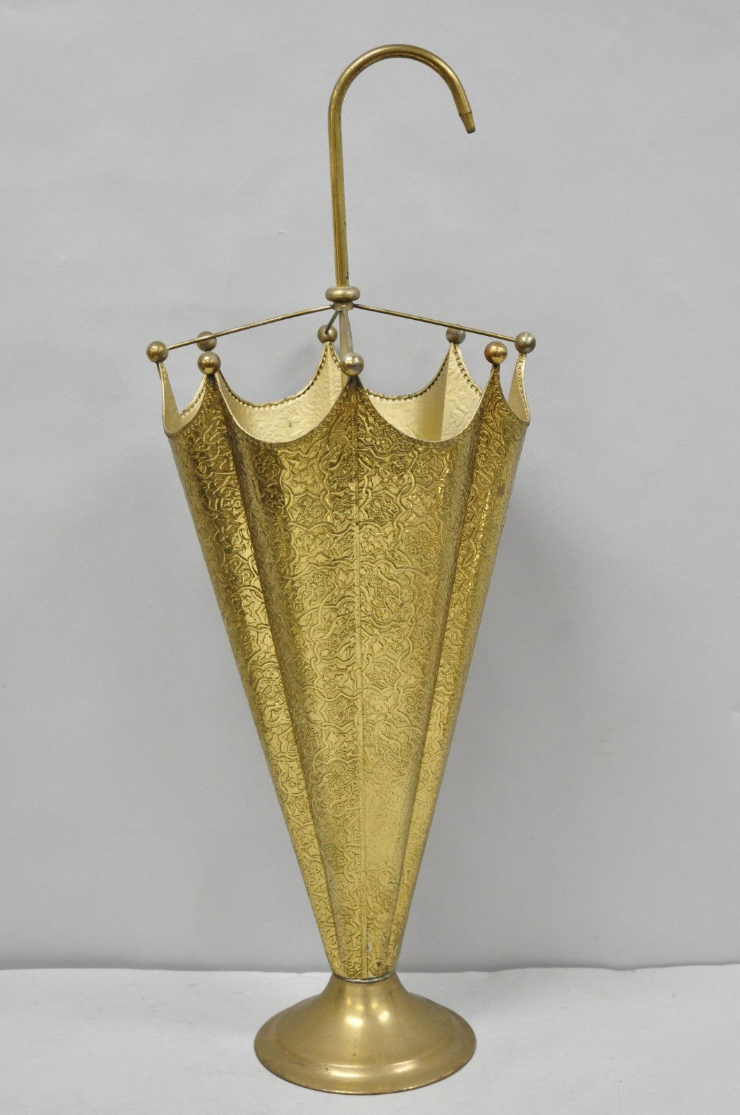 Vintage Art Deco Embossed Brass Figural Umbrella Form Umbrella Stand Holder