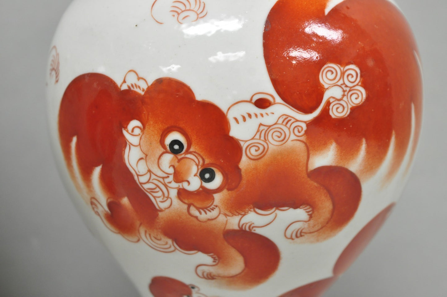 Vintage Chinese Hand Painted Foo Dog Porcelain Covered Ginger Jar - a Pair